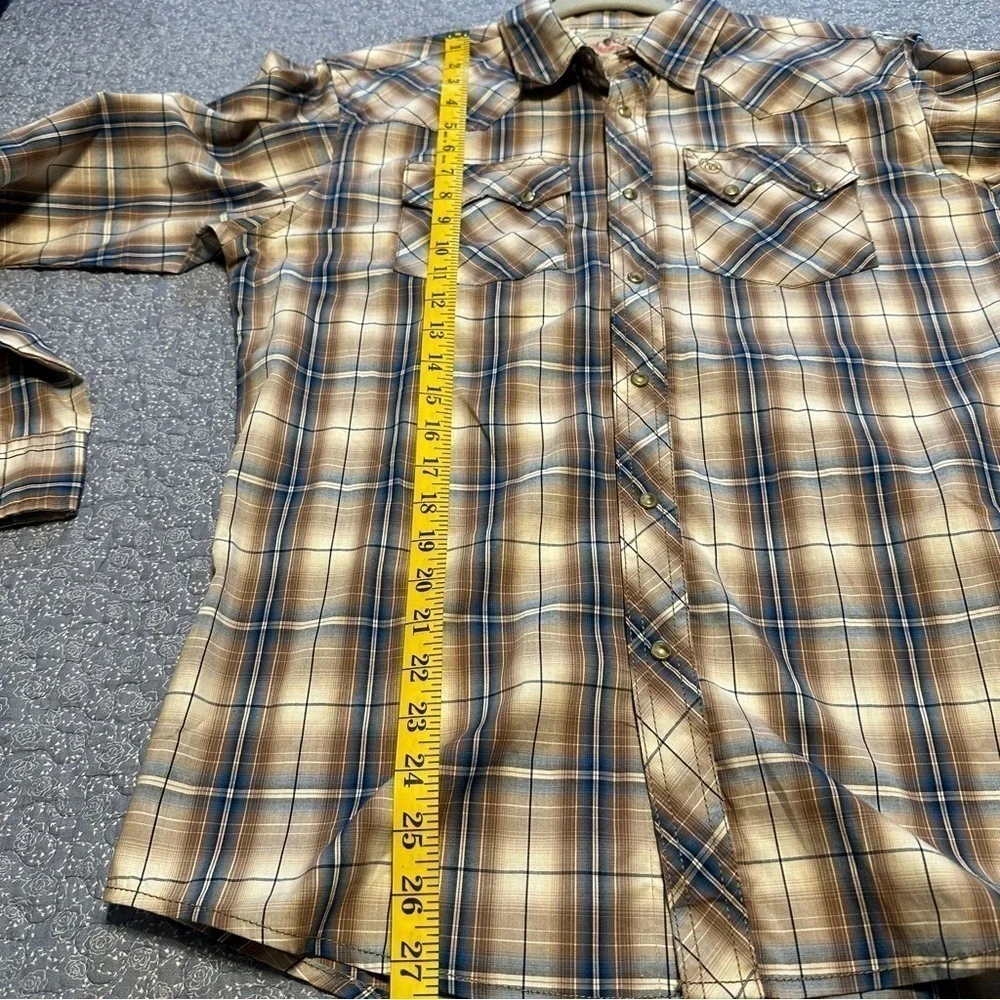 Wrangler Shirt Tan Blue Pearl Snap Rodeo Western Sawtooth Pockets Cowboy Sz XXL